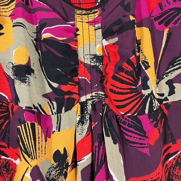 Lane Bryant Plus Multicolor Floral Short Sleeves Blouse - Picture 5 of 11